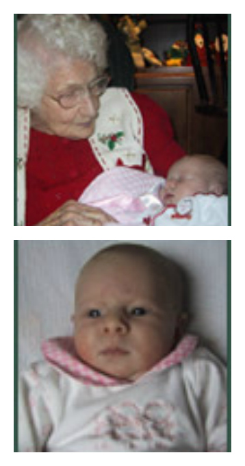 Collage of two photos of a baby and her grandma