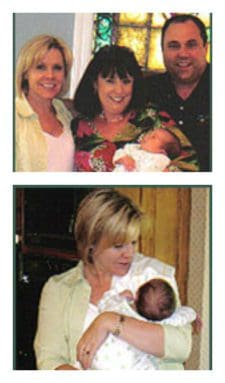 Collage of two photos of Lifetime adoptive parents Jay and Amy, and Adoption Coordinator Kristine
