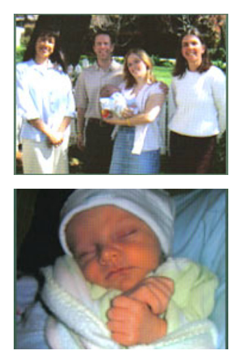 Collage of two photos: one of Mike and Wanda with Lifetime adoption coordinators, and the other of their infant son