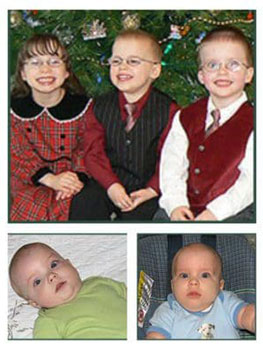 collage of twins and their sister