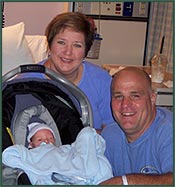 Happy adoptive parents ready to take baby home from hospital