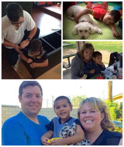 4 photos of Lifetime adoptive couple Scott and Christine with son