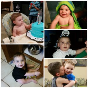 Collage of five photos of adopted child Killian