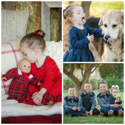 Collage of three photos of adoptive parents Casey and April's children