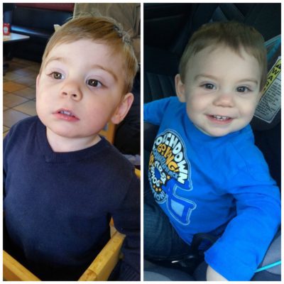 Collage of two photos of Carter and Nova-Dawn's son
