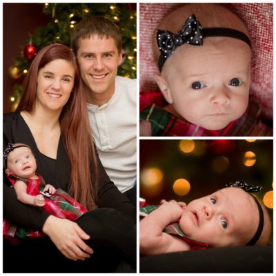 Collage of three photos of adoptive parents Kyle and Taya with their adopted infant daughter