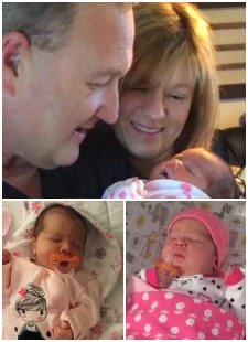 Collage of Shay and Kerri with new adopted baby