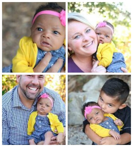 collage of photos of newly adopted baby and her new family