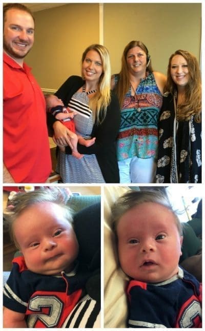 collage of baby photos with office staff and new parents