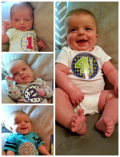 Collage of adoptive parents Steve and Brianne's son Matteo at 1, 2, 3, and 4 months old