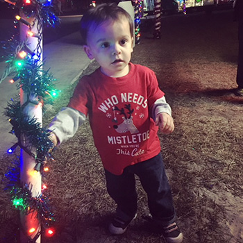 Little boy in a red Christmas shirt