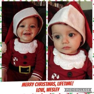 Adopted baby Wesley in Santa hat