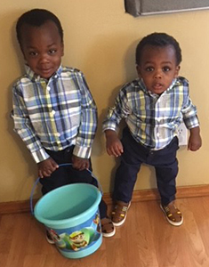 Nick and Jamy's sons all dressed up for an Easter egg hunt