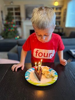 Leo blows out candles on his birthday cake